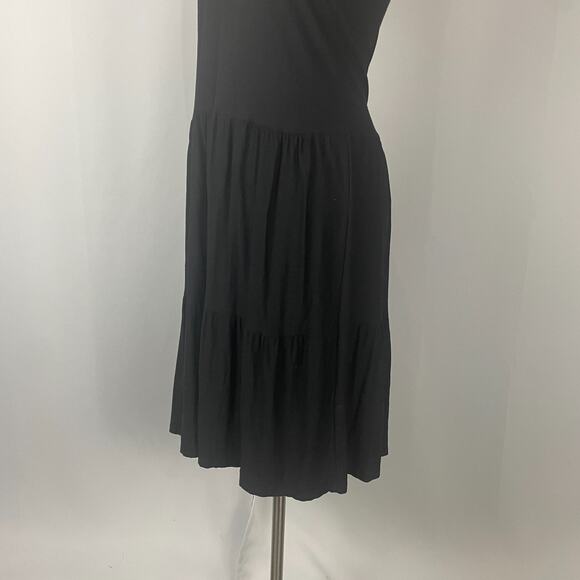 Boho Midi Dress Size Large Black Solid Strapless Tiered Broomstick Fairy Grunge - Picture 7 of 14